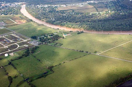 Aerial of Fort Bend Levee Improvement clearing and grading by Great Bear Construction